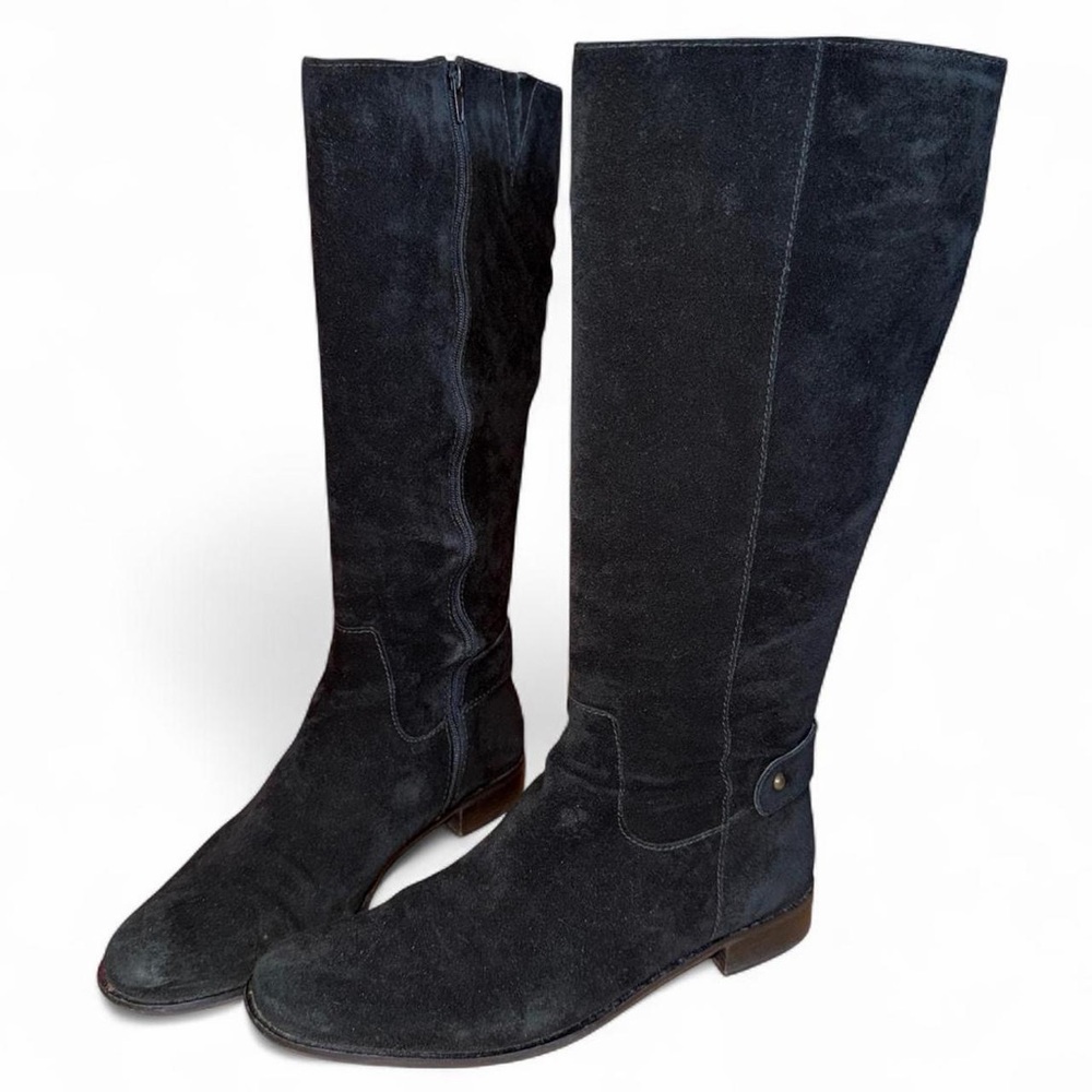 talbots corey2 suede black boots knee high Flat Heel Sz 8 Boho Whimsigoth  Zip